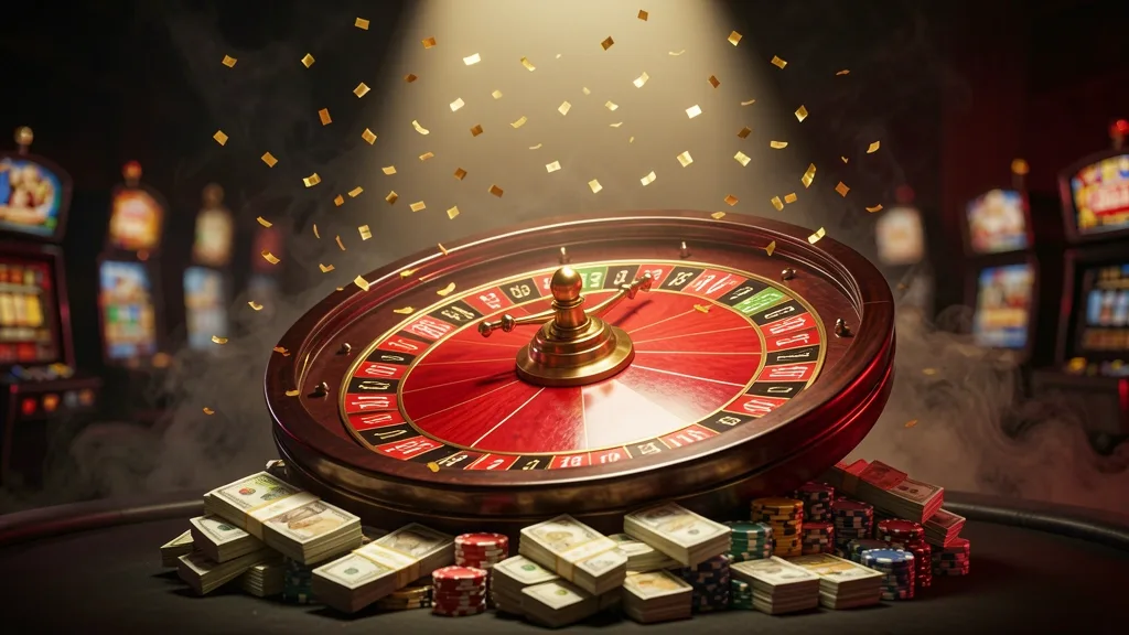 Money wheel stopping on red sector amid cash and chips